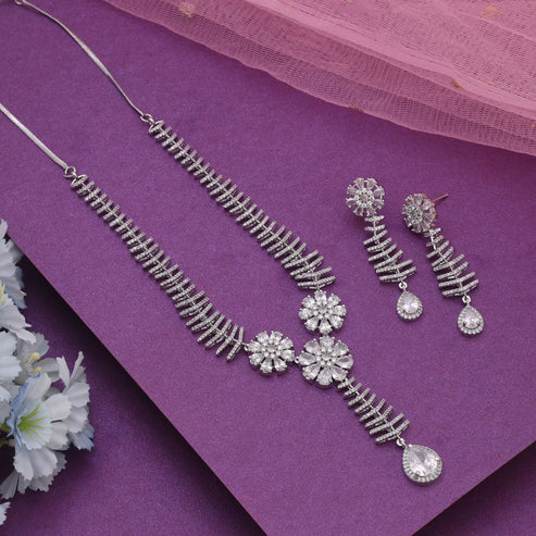 Silver Color American Diamond Necklace Set Offering Timeless Shine And Sophisticated Appeal