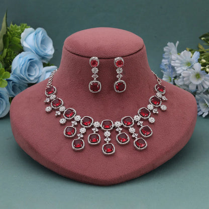 Rani Color American Diamond Necklace Set Created For Grand Bridal And Festive Wear