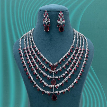 Rani Color American Diamond Necklace Set Highlighting Rich Color And Diamond Brilliance