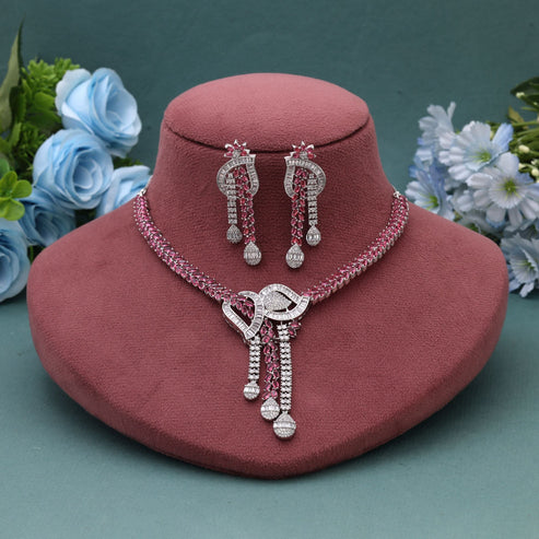 Rani Color American Diamond Necklace Set Featuring Elegant Design For Wedding Functions
