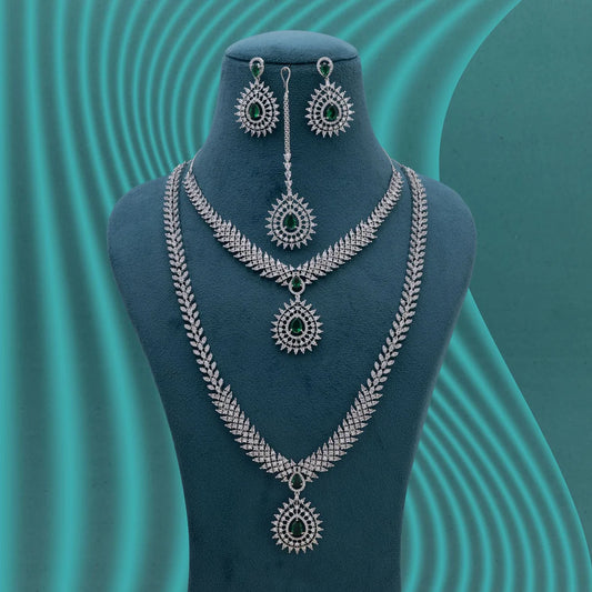 Green Color American Diamond Necklace Set Inspired By Traditional Indian Jewellery Aesthetics