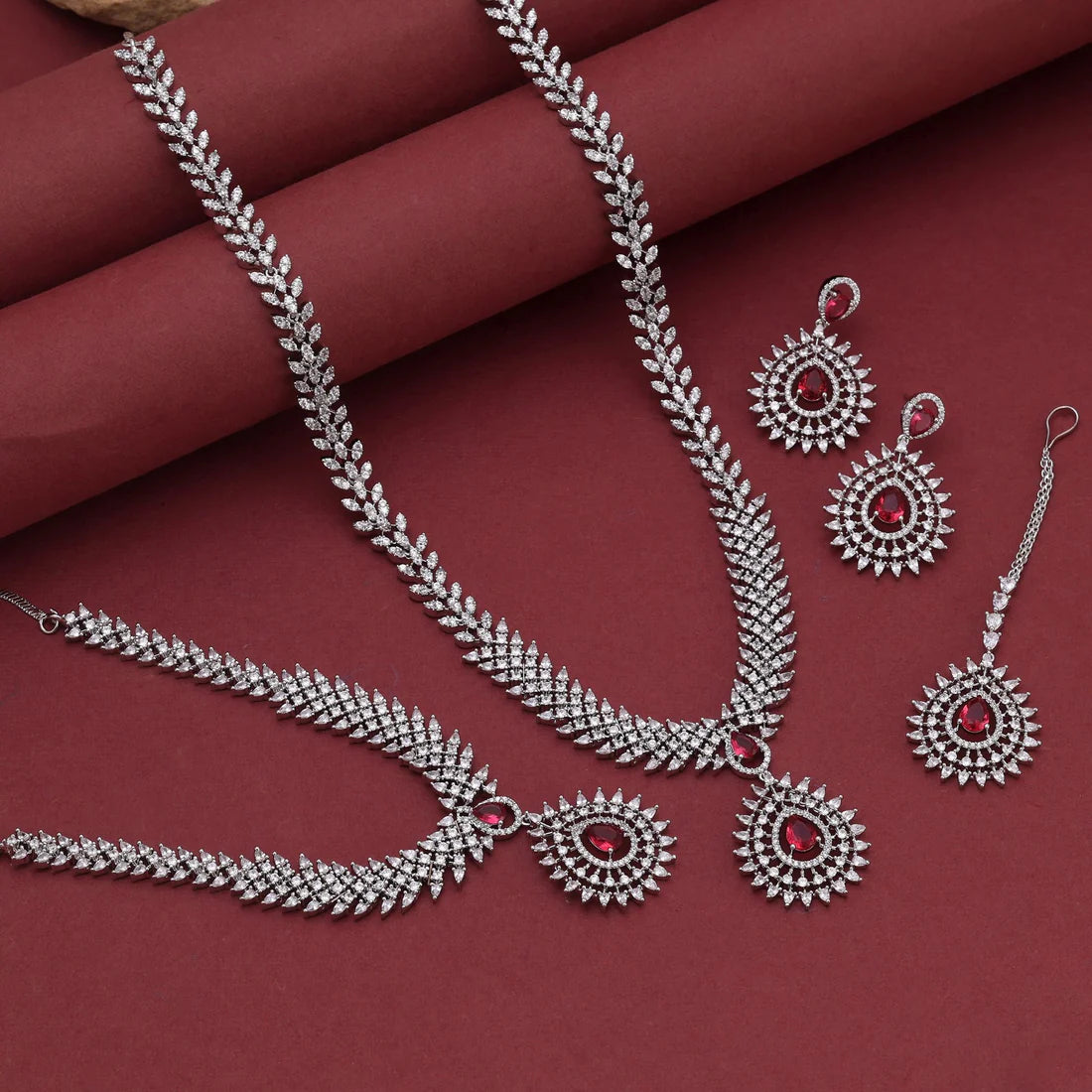 Rani Color American Diamond Necklace Set Crafted For Royal Bridal Jewellery Collections
