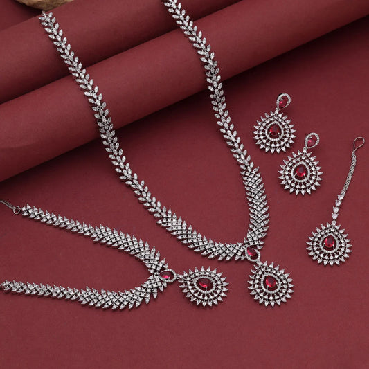 Rani Color American Diamond Necklace Set Crafted For Royal Bridal Jewellery Collections