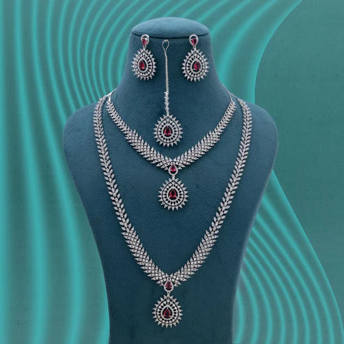Rani Color American Diamond Necklace Set Crafted For Royal Bridal Jewellery Collections