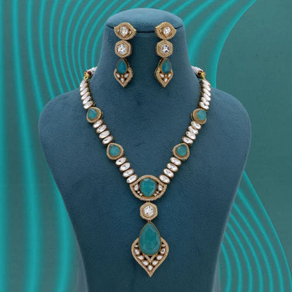 Light Green Color Long American Diamond Necklace Set Offering Soft Elegant Charm