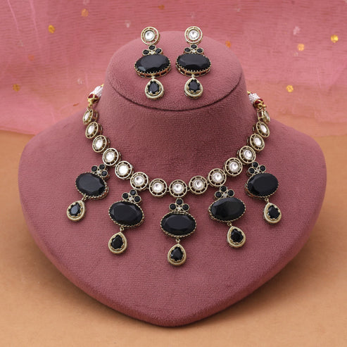 Black Color American Diamond Necklace Set Crafted For Bold Statement Jewellery Lovers