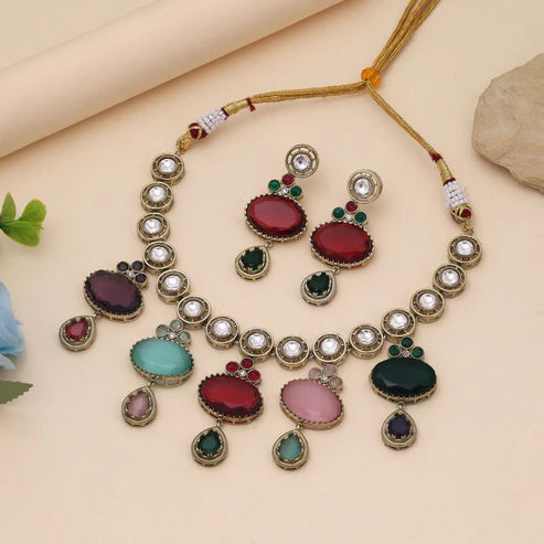 Multi Color American Diamond Necklace Set Blending Classic Design With Modern Style