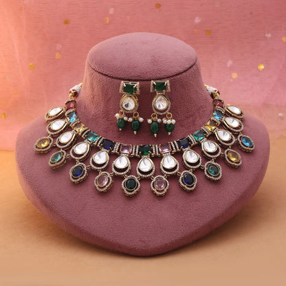Multi Color American Diamond Necklace Set Created For Grand Festive Jewellery Styling