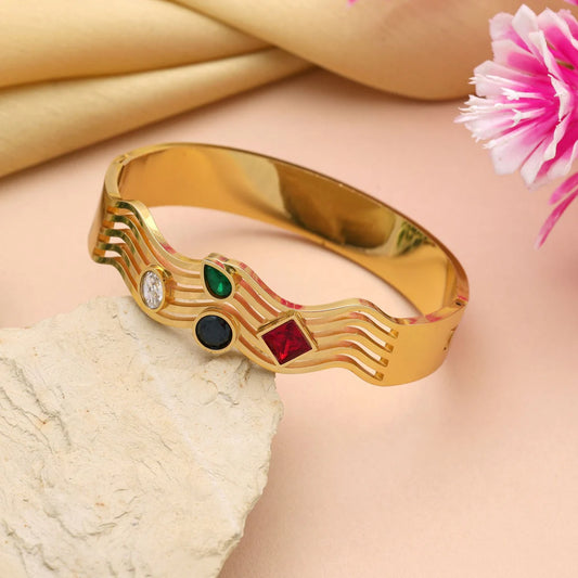 Stylish Multi Color Openable American Diamond Bracelet With Sparkling Finish For Parties