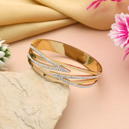 Classic Gold Color Openable American Diamond Bracelet With Durable Plating For Everyday Use