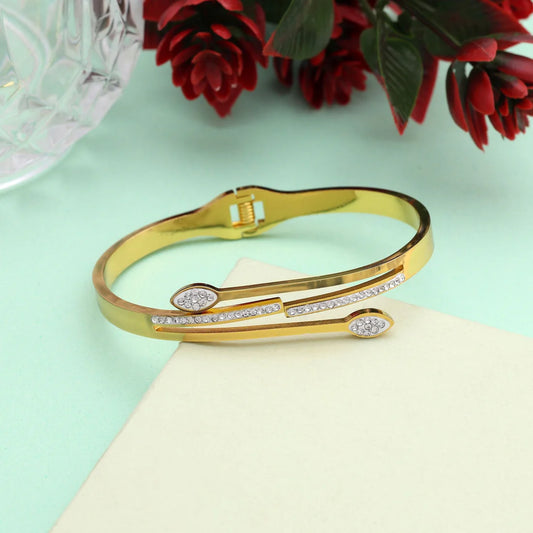 Gorgeous Gold Color Openable American Diamond Bracelet With Modern Design For Special Events