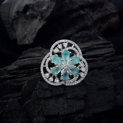 Gorgeous Rama Green Color American Diamond Ring For Radiant Outfit Match
