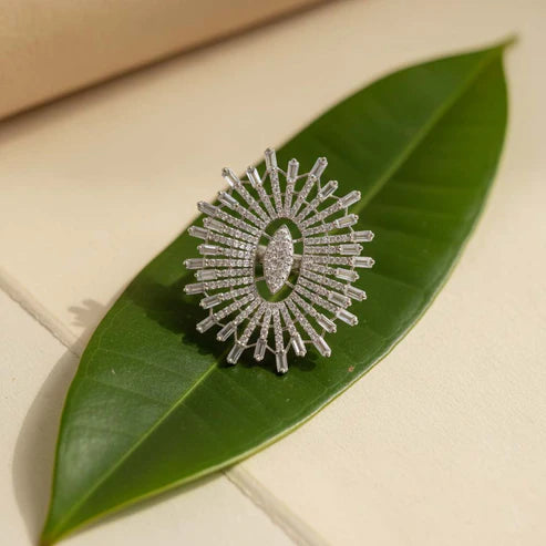 Gleaming Silver Color American Diamond Ring Offering A Sleek Modern Touch For Any Event