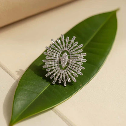 Gleaming Silver Color American Diamond Ring Offering A Sleek Modern Touch For Any Event