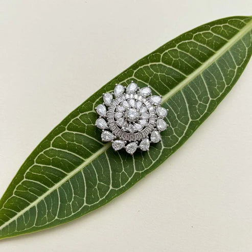 Polished Silver Color American Diamond Ring Ideal For Refined And Versatile Jewelry Styling