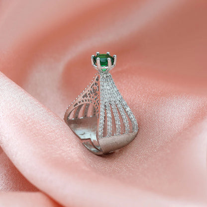 Green Color American Diamond Ring Crafted To Enhance Ethnic Outfits With Radiant Sparkle