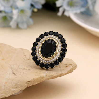 Black Color American Diamond Ring Styled For Bold Contemporary Fashion Looks