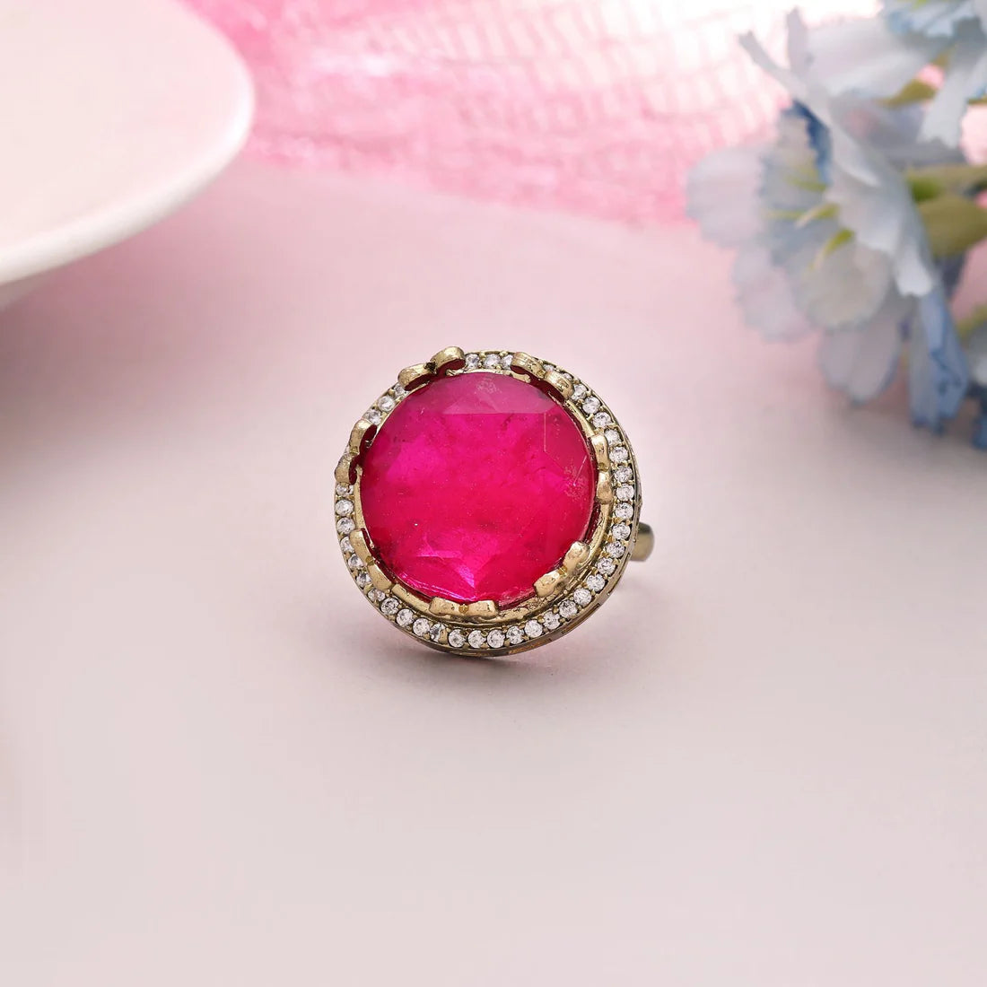Rani Color American Diamond Ring Designed For Graceful Ethnic Styling