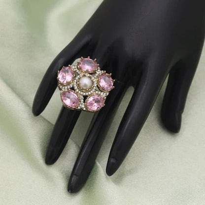 Pink Color American Diamond Ring Designed With Feminine Elegance And Charm