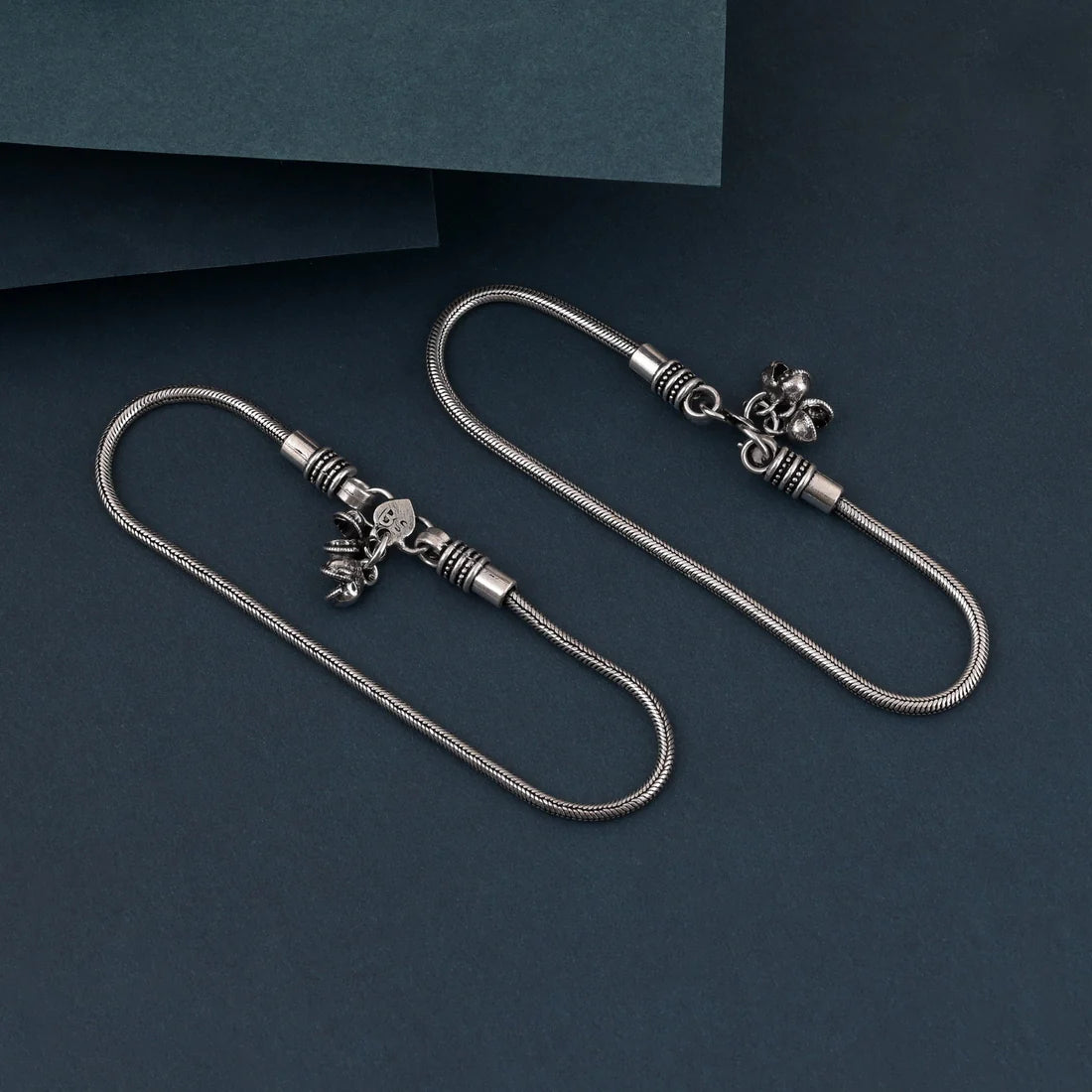 Designer Silver Color Oxidised Anklet With Unique Pattern And Artisanal Touch