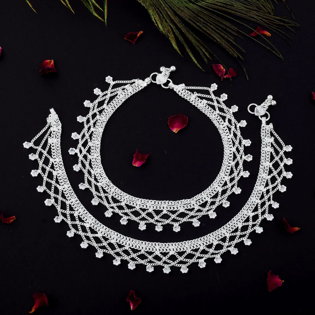Gorgeous Silver Color Anklets Designed with Premium Handcrafted Jewelry Work for Women