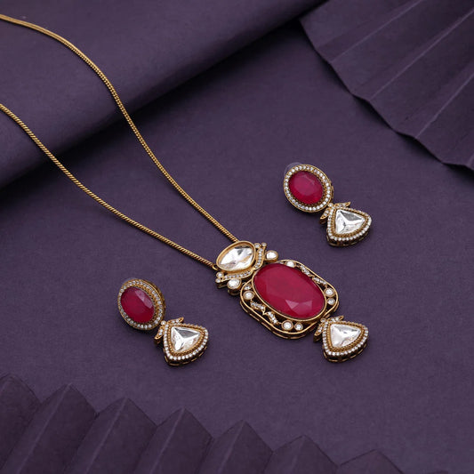 Rani Color Gorgeous Ethnic Look American Diamond Necklace Set For Brides And Women