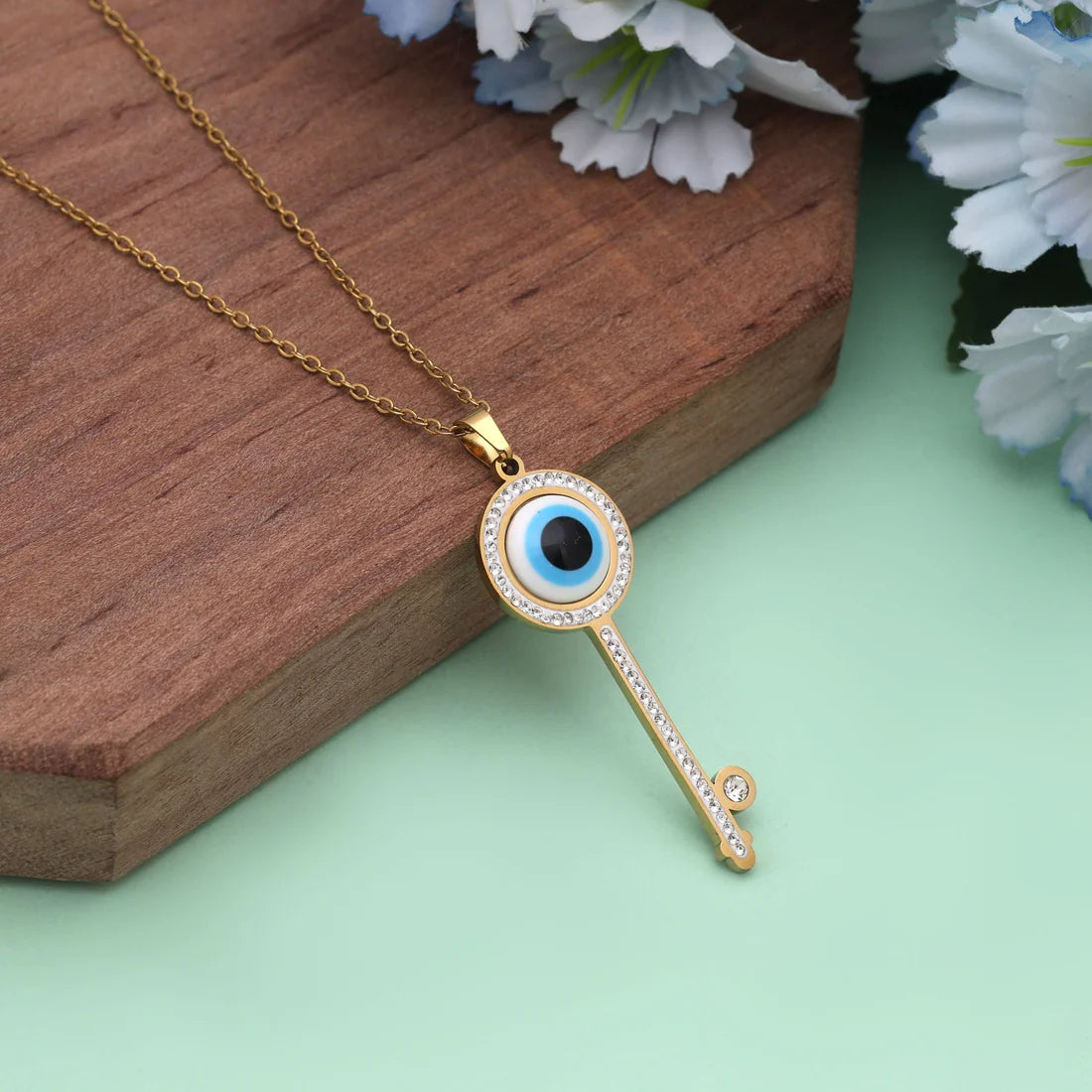 Blue Color Evil Eye Stainless Steel Anti Tarnish Necklace Combining Symbolism With Modern Fashion
