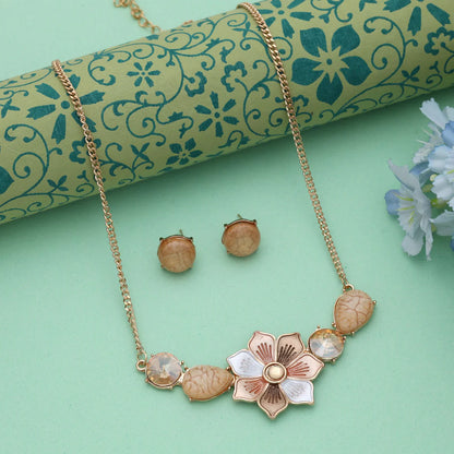 Gold Color Flower Design Anti Tarnish Necklace Set With Premium Classic Floral Styling