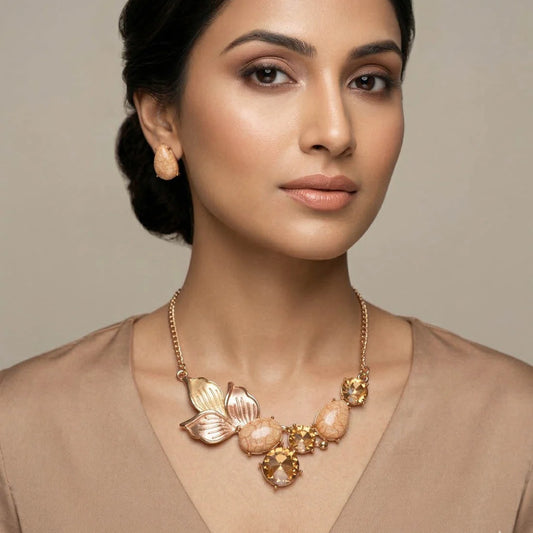 Gold Color Anti Tarnish Necklace Set With Premium Classic Elegant Shine Finish