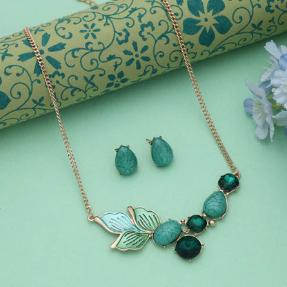 Green Color Anti Tarnish Necklace Set With Elegant Everyday Wear Jewelry Styling