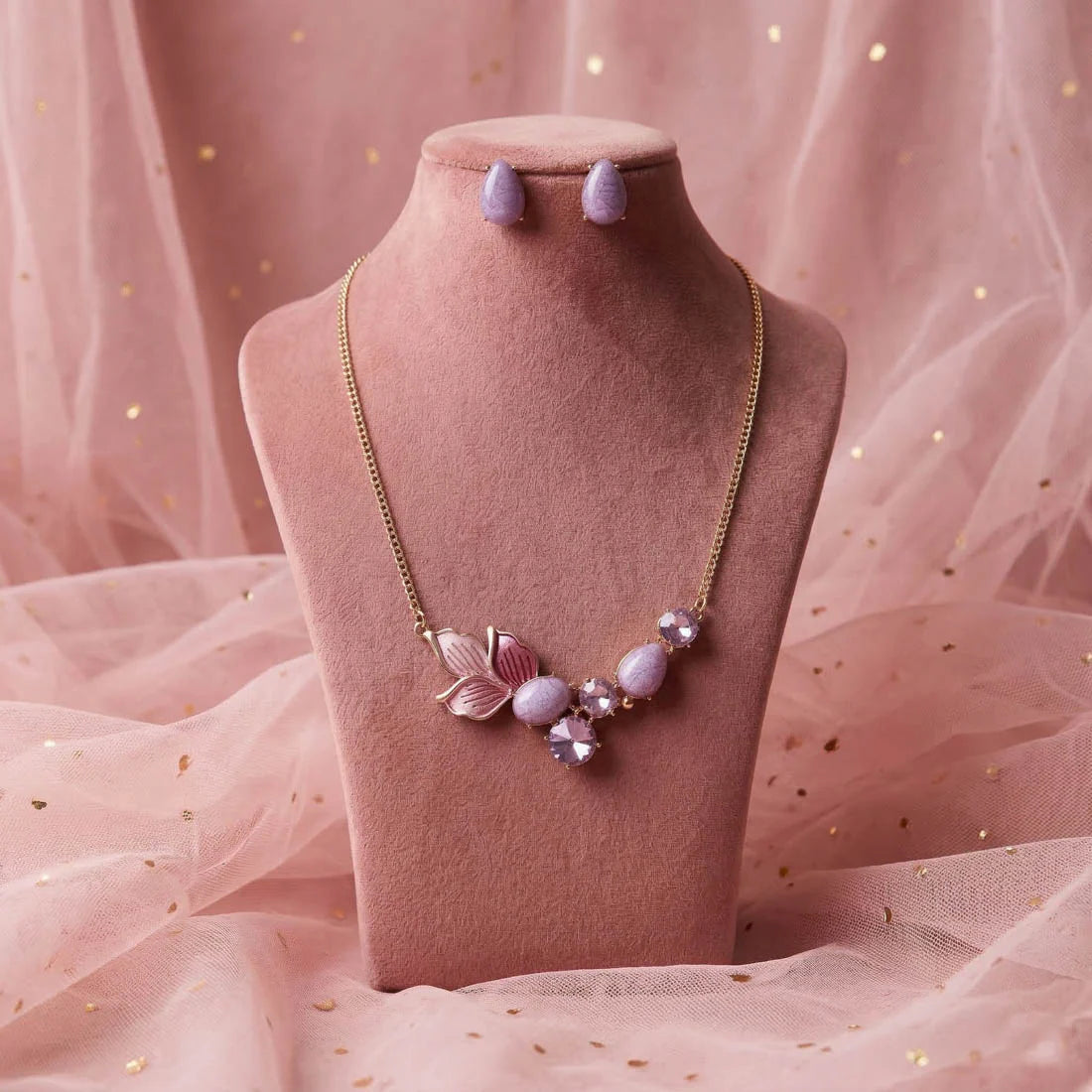 Purple Color Anti Tarnish Necklace Set With Royal Inspired Elegant Fashion Look