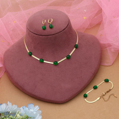 Green Color Anti Tarnish Necklace Set With Stylish Contemporary Jewelry Appeal
