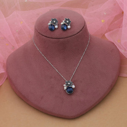 Blue Color Anti Tarnish Necklace Set With Trendy Fashion Party Wear Appeal