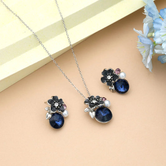 Black Color Butterfly Design Anti Tarnish Necklace Set With Bold Modern Statement Look