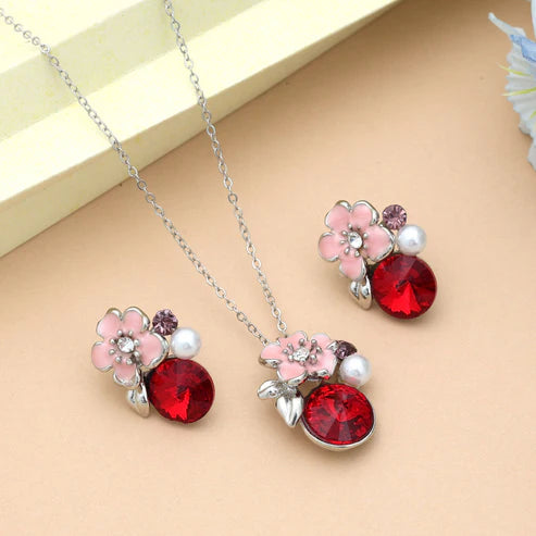 Red Color Anti Tarnish Necklace Set With Bold Festive Traditional Styling