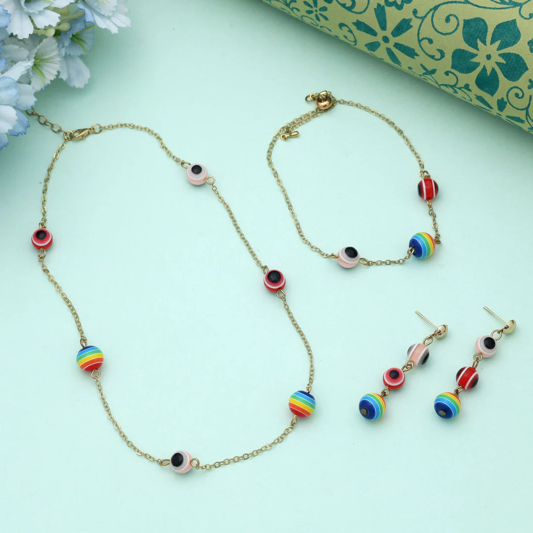 Multi Color Anti Tarnish Necklace Set With Artistic Vibrant Fashion Look