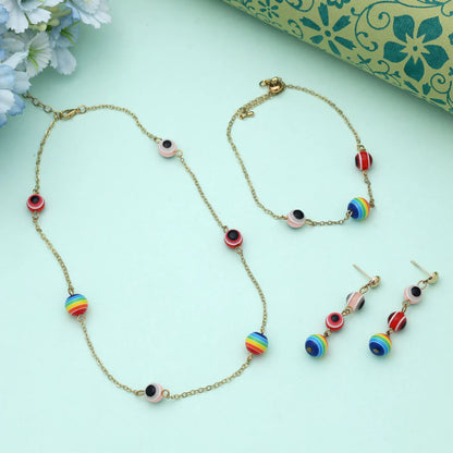 Multi Color Anti Tarnish Necklace Set With Artistic Vibrant Fashion Look