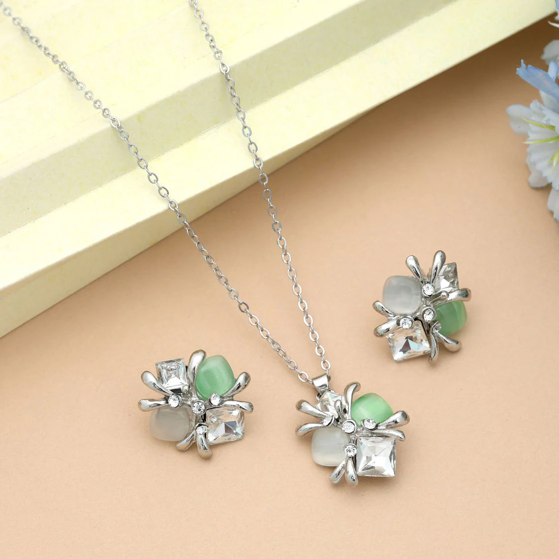 Pista Green Color Anti Tarnish Necklace Set With Soft Elegant Ethnic Look
