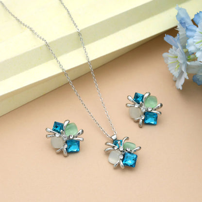 Turquoise Blue Color Anti Tarnish Necklace Set With Vibrant Contemporary Fashion