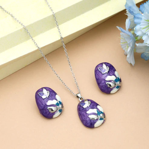 Purple Color Meena Work Anti Tarnish Necklace Set With Classic Ethnic Craft Detail