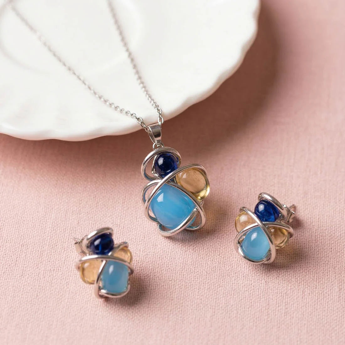 Sky Blue Color Anti Tarnish Necklace Set With Soft Elegant Modern Look