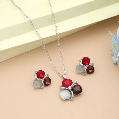 Red Color Anti Tarnish Necklace Set With Bold Festive Wedding Styling