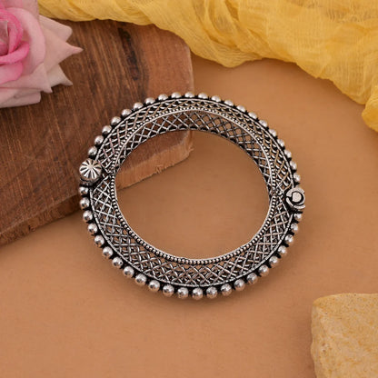 Antique Look Silver Color Oxidised Openable Bracelet With Bold Design