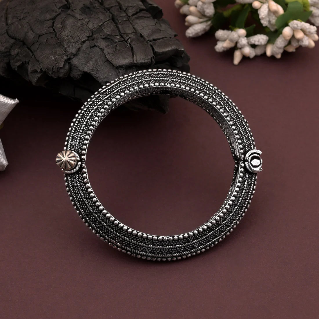 Party Wear Silver Color Oxidised Openable Beautiful Bracelet