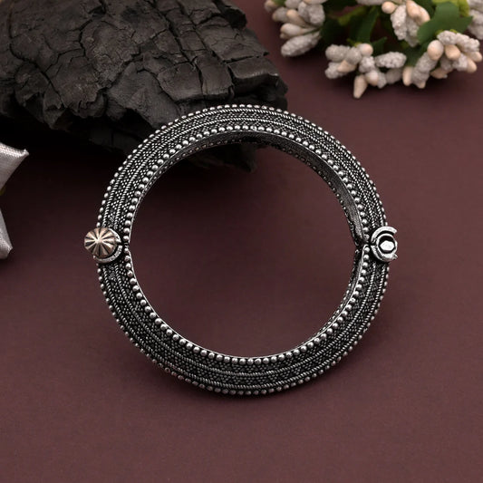 Party Wear Silver Color Oxidised Openable Beautiful Bracelet