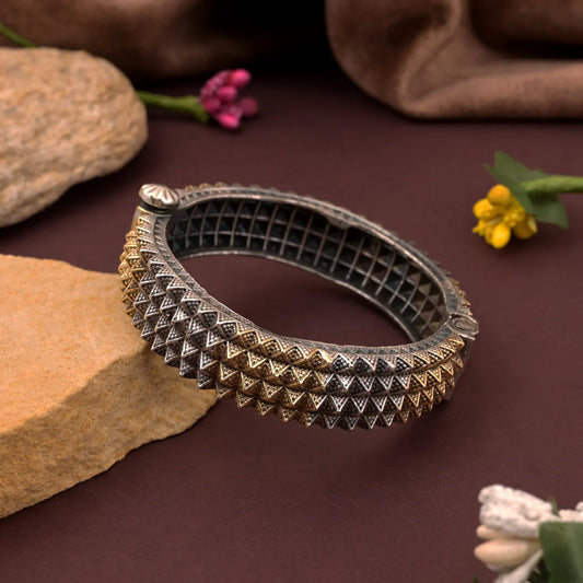 Handcrafted Gold & Silver Color Two Tone Oxidised Openable Bracelet With Bold Look