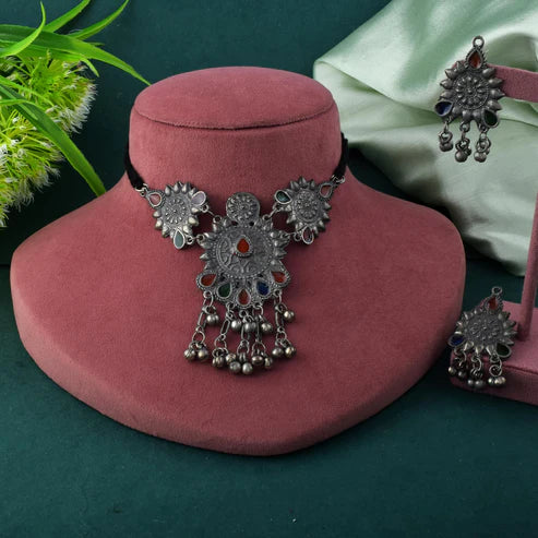 Multi Color Meena Work Oxidised Necklace Set For Vibrant Festive Dressing