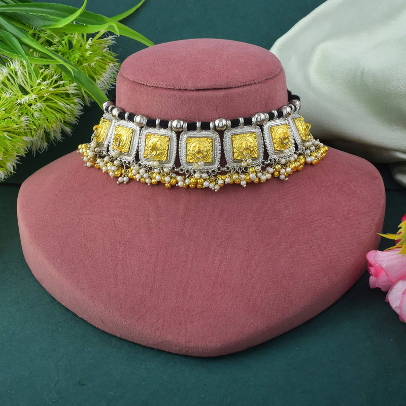 Vintage Gold & Silver Color Oxidised Necklace Set For Regal Ethnic Styling