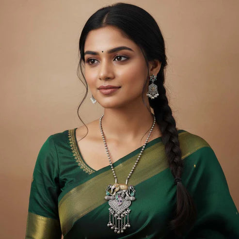 Multi Color Dual Tone Oxidised Necklace Set Featuring Vibrant Designs For Festive Traditional Styling