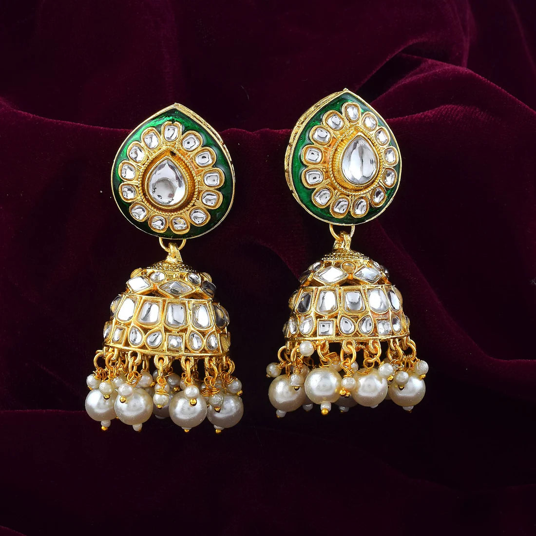 Beautiful White Color Meena Work Kundan Earrings Crafted with Handmade Traditional Jewelry Finish